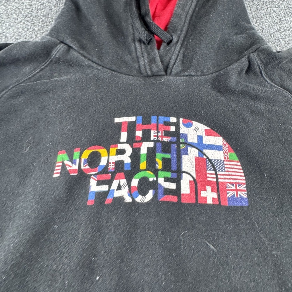 The North Face Hoodie Womens XL Black Pullover Sweatshirt Flag Country Logo - Picture 2 of 8